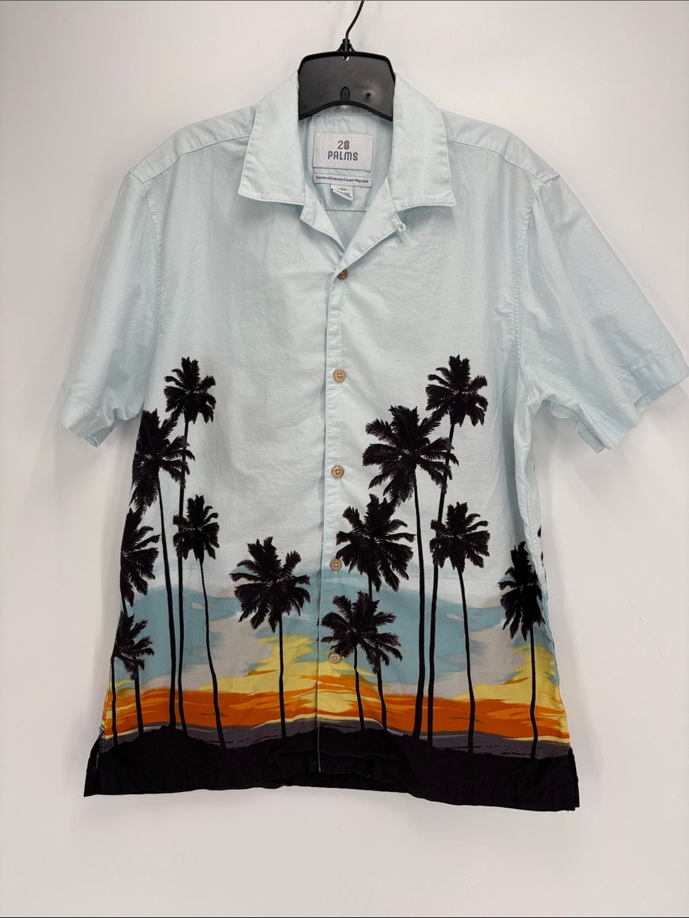 28 Palms cotton Light Blue Sunset Palm Short-Sleeve Button-Down Shirt